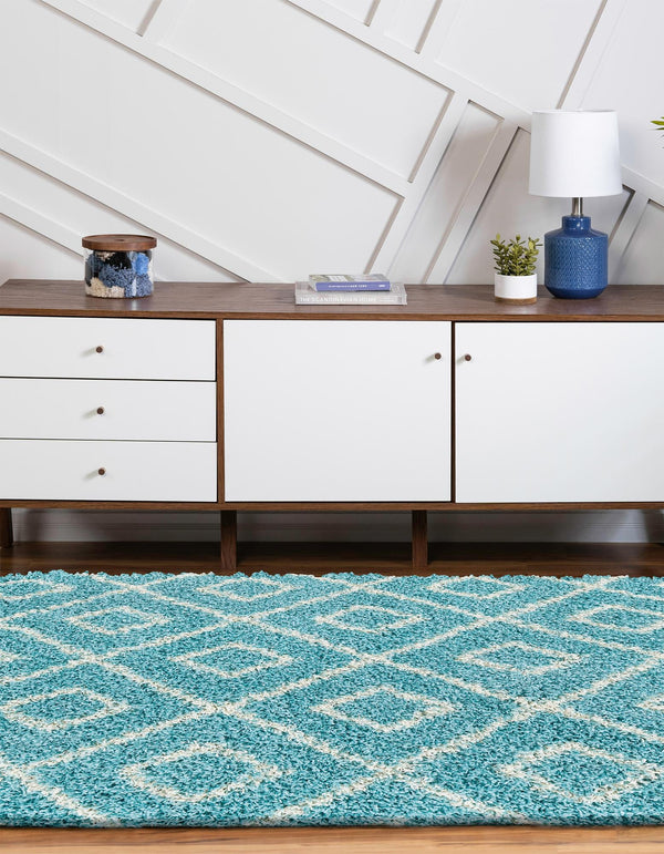 Lattice Loft Shag Collection Area Rug - Soho (Aqua) Oval Aqua  lifestyle 28
