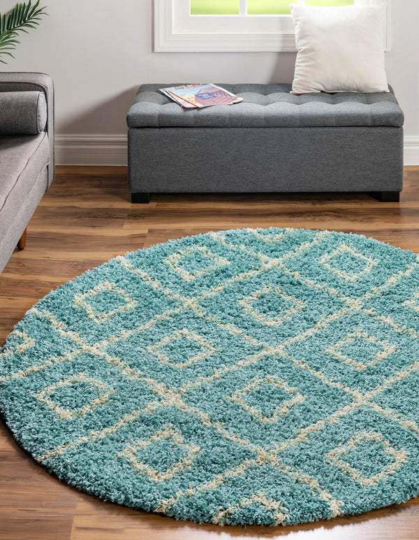 Lattice Loft Shag Collection Area Rug - Soho (Aqua) Round Aqua  lifestyle 3