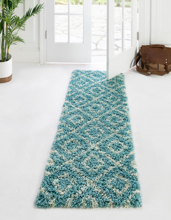 Lattice Loft Shag Collection Area Rug - Soho (Aqua) Runner Aqua  lifestyle 0