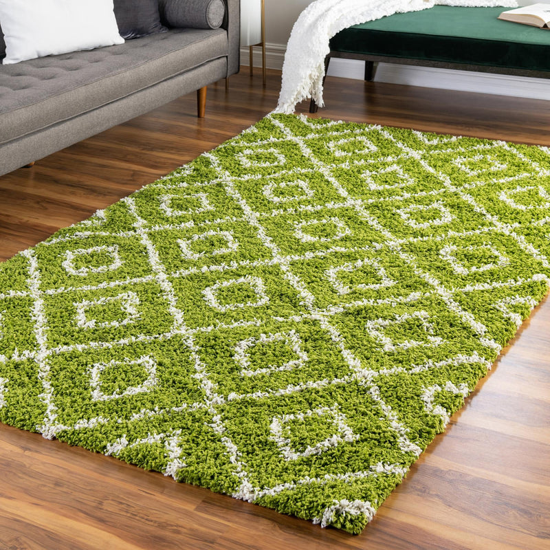 Lattice Loft Shag Collection Area Rug - Soho (Green) Rectangle Green  lifestyle 14