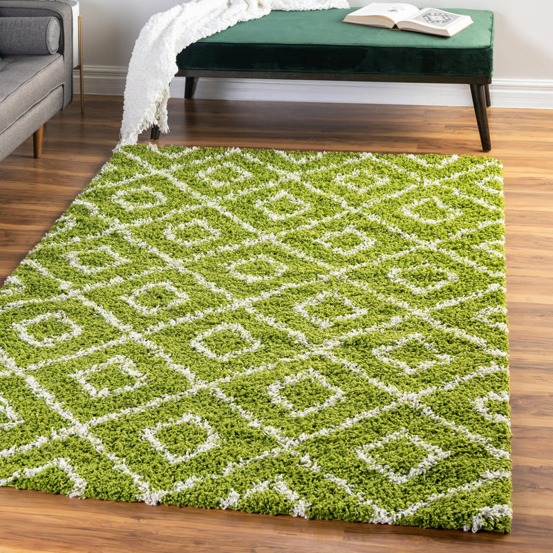 Lattice Loft Shag Collection Area Rug - Soho (Green) Rectangle Green  lifestyle 15