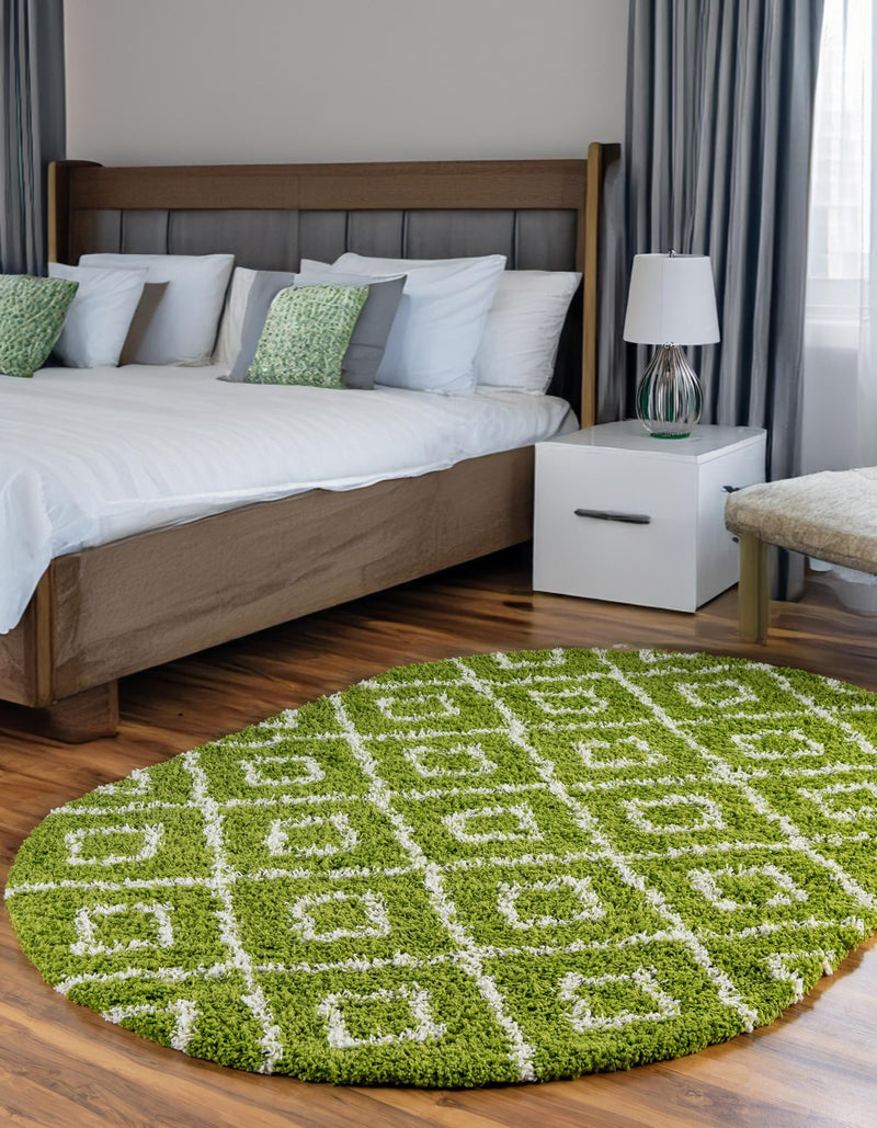 Lattice Loft Shag Collection Area Rug - Soho (Green) Oval Green  lifestyle 14