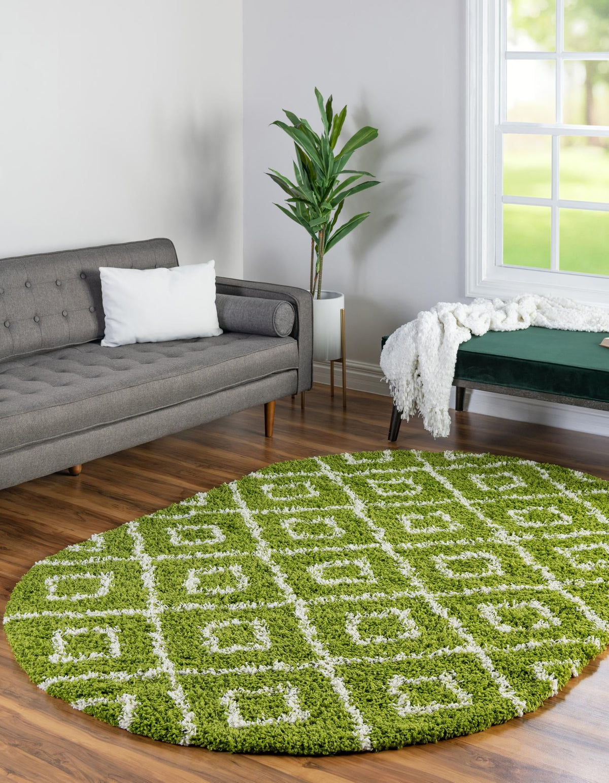 Lattice Loft Shag Collection Area Rug - Soho (Green) Oval Green  lifestyle 0
