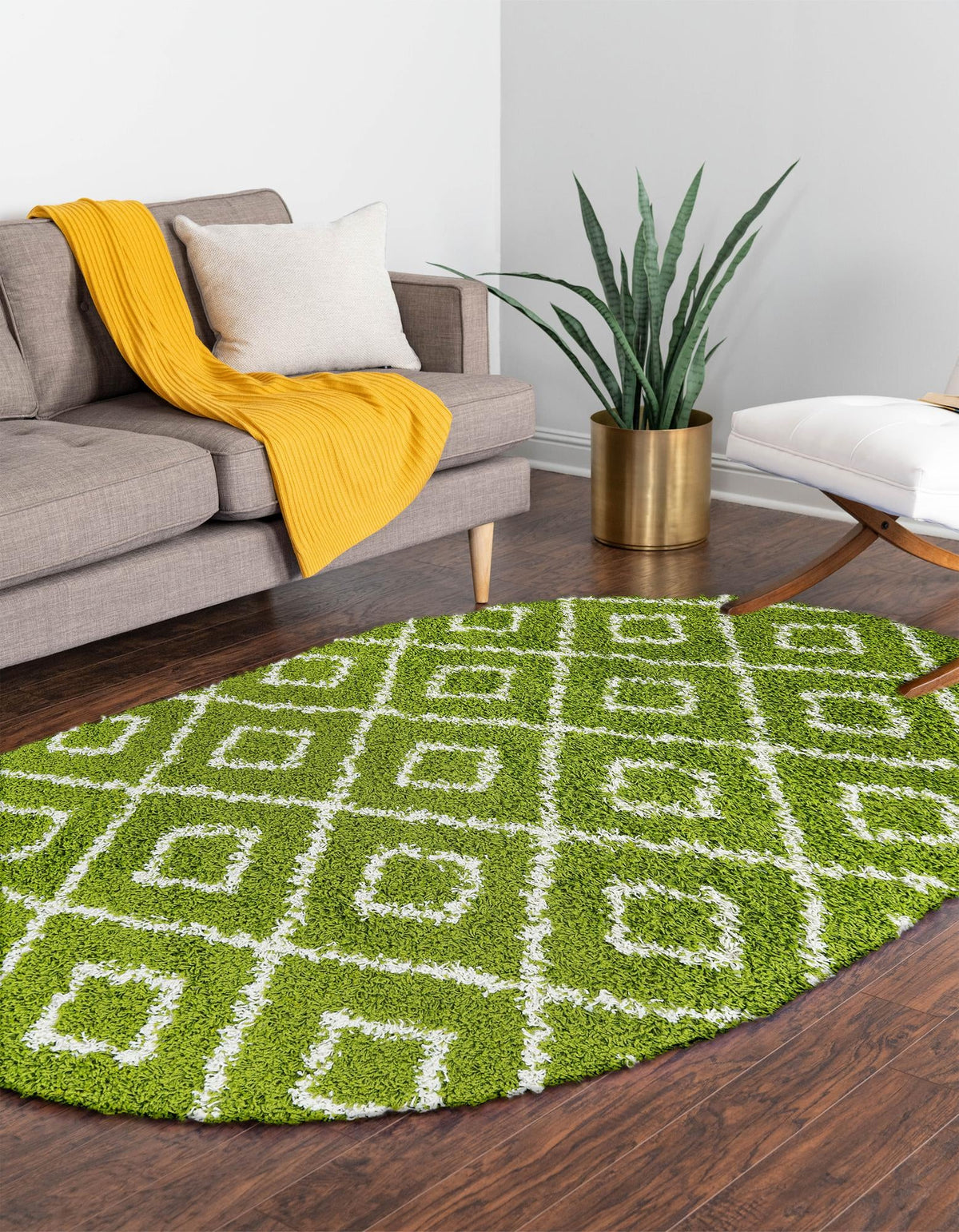 Lattice Loft Shag Collection Area Rug - Soho (Green) Oval Green  lifestyle 21