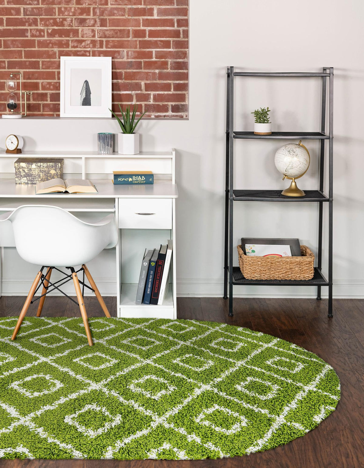 Lattice Loft Shag Collection Area Rug - Soho (Green) Oval Green  lifestyle 22