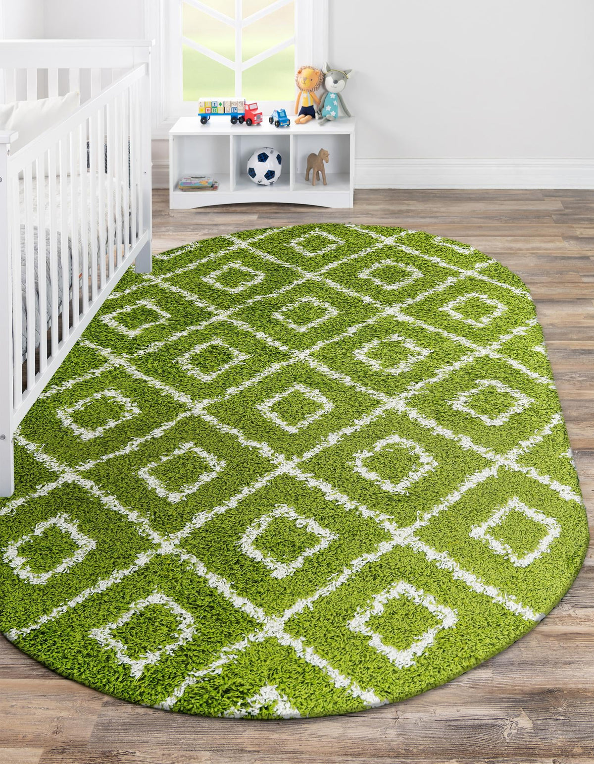Lattice Loft Shag Collection Area Rug - Soho (Green) Oval Green  lifestyle 24