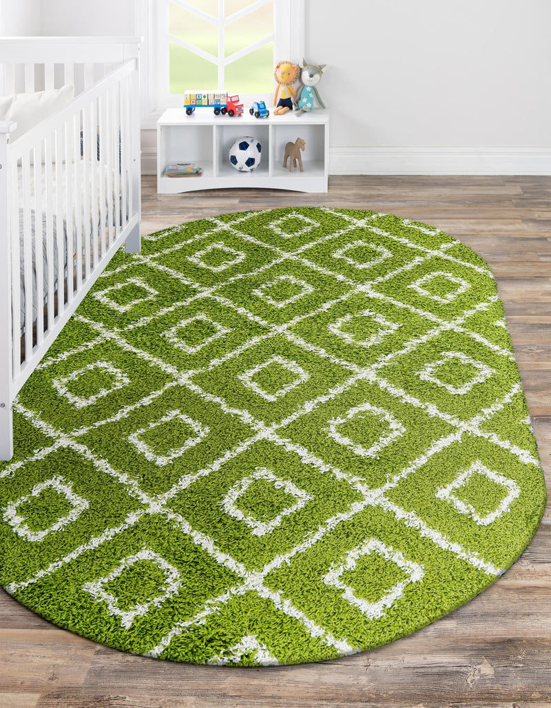 Lattice Loft Shag Collection Area Rug - Soho (Green) Oval Green  lifestyle 24