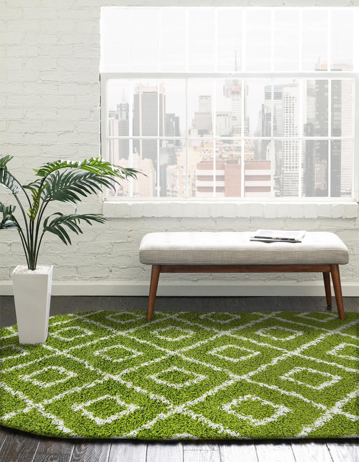 Lattice Loft Shag Collection Area Rug - Soho (Green) Oval Green  lifestyle 26