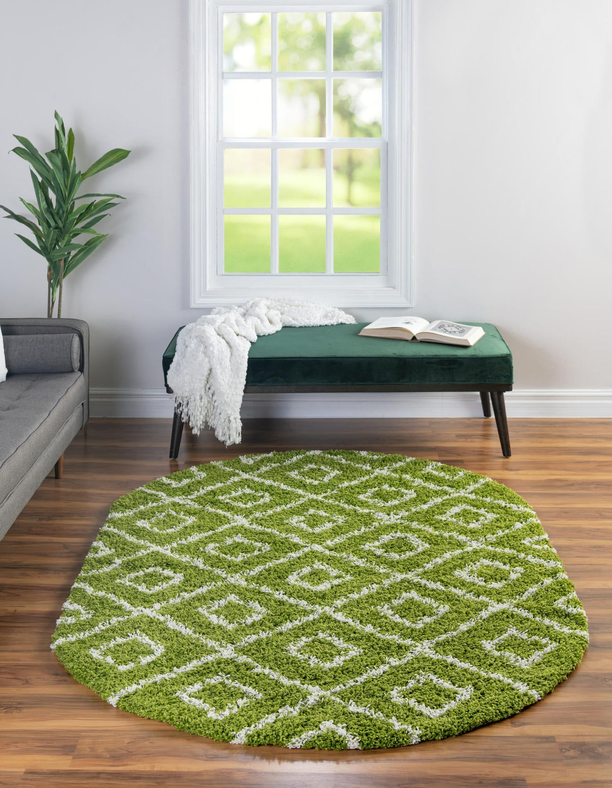 Lattice Loft Shag Collection Area Rug - Soho (Green) Oval Green  lifestyle 27