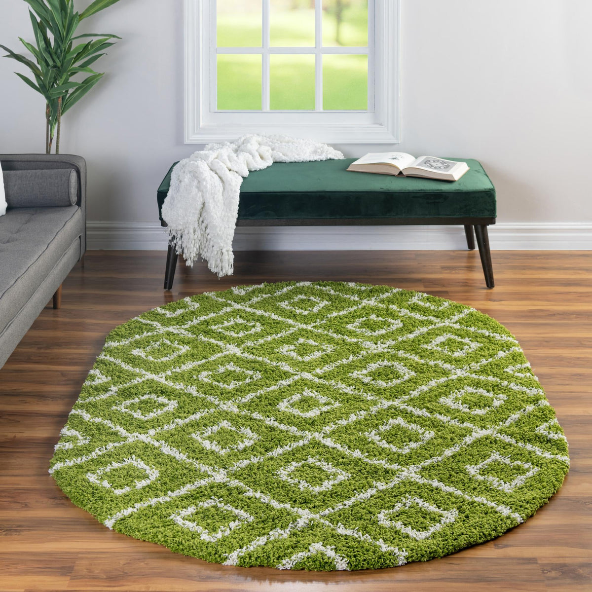 Lattice Loft Shag Collection Area Rug - Soho (Green) Oval Green  lifestyle 12