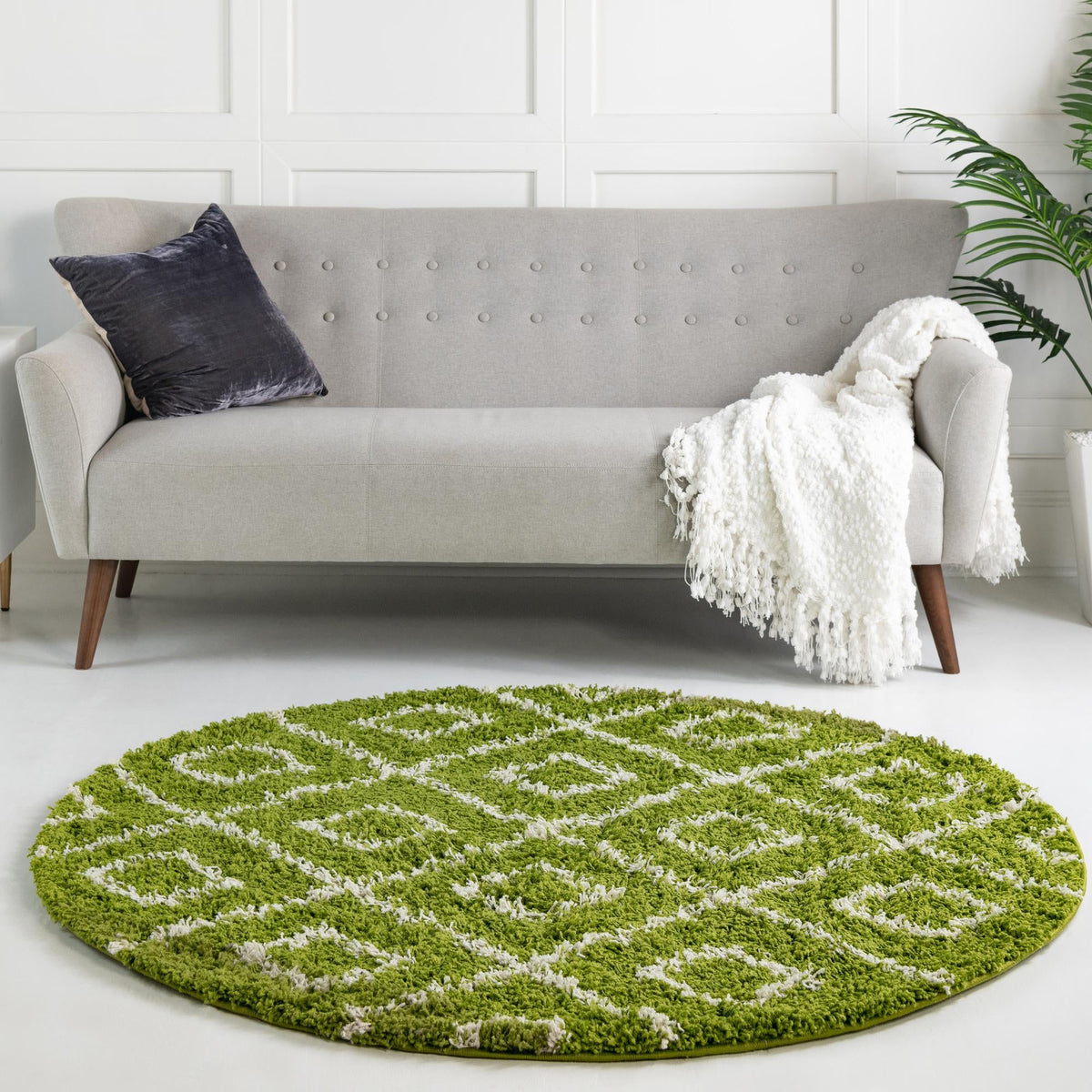 Lattice Loft Shag Collection Area Rug - Soho (Green) Round Green  lifestyle 12