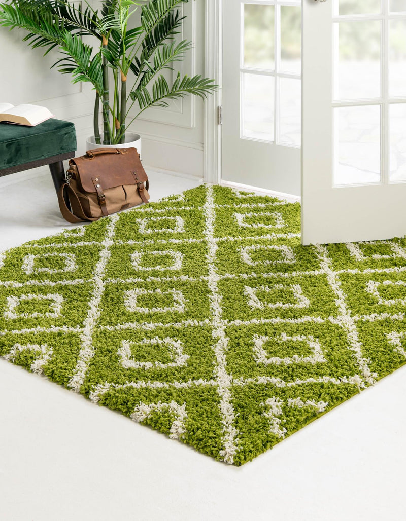 Lattice Loft Shag Collection Area Rug - Soho (Green) Square Green  lifestyle 2
