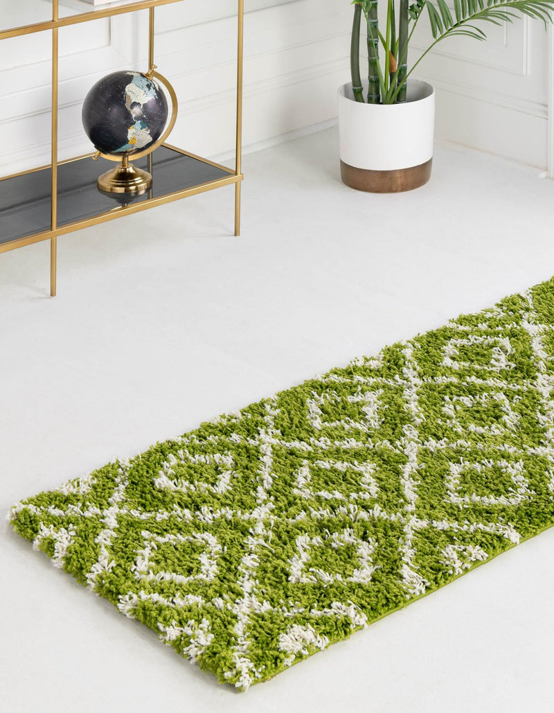 Lattice Loft Shag Collection Area Rug - Soho (Green) Runner Green  lifestyle 2