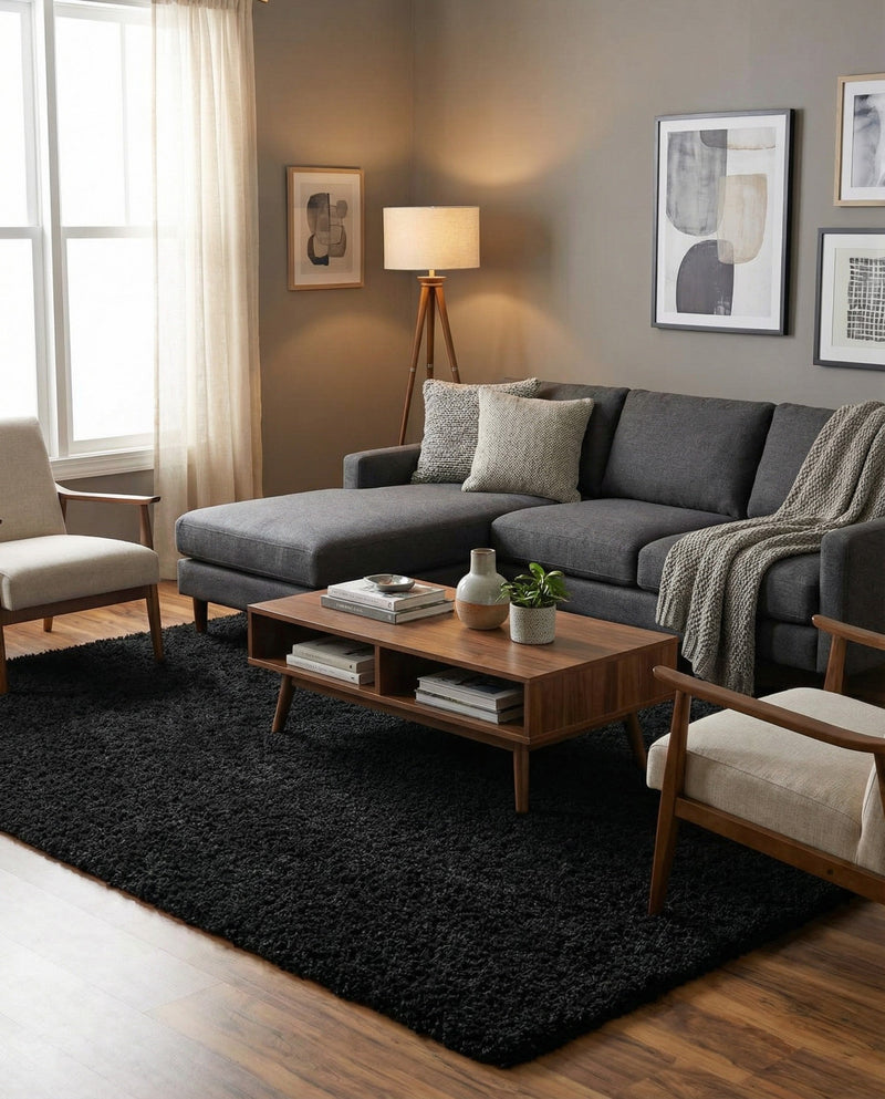 Plush Oasis Collection Area Rug - Serenity (Jet Black) Rectangle Jet Black  lifestyle 9