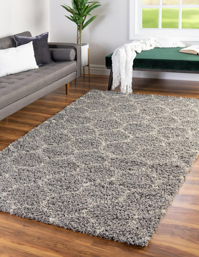 Lattice Loft Shag Collection Area Rug - Chelsea (Gray) Rectangle Gray  lifestyle 0