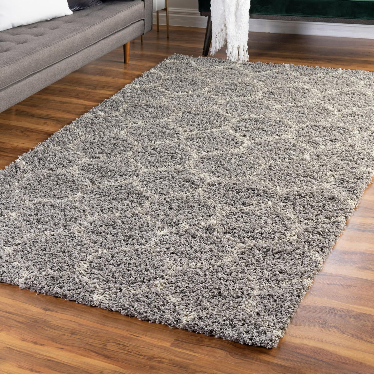 Lattice Loft Shag Collection Area Rug - Chelsea (Gray) Rectangle Gray  lifestyle 13