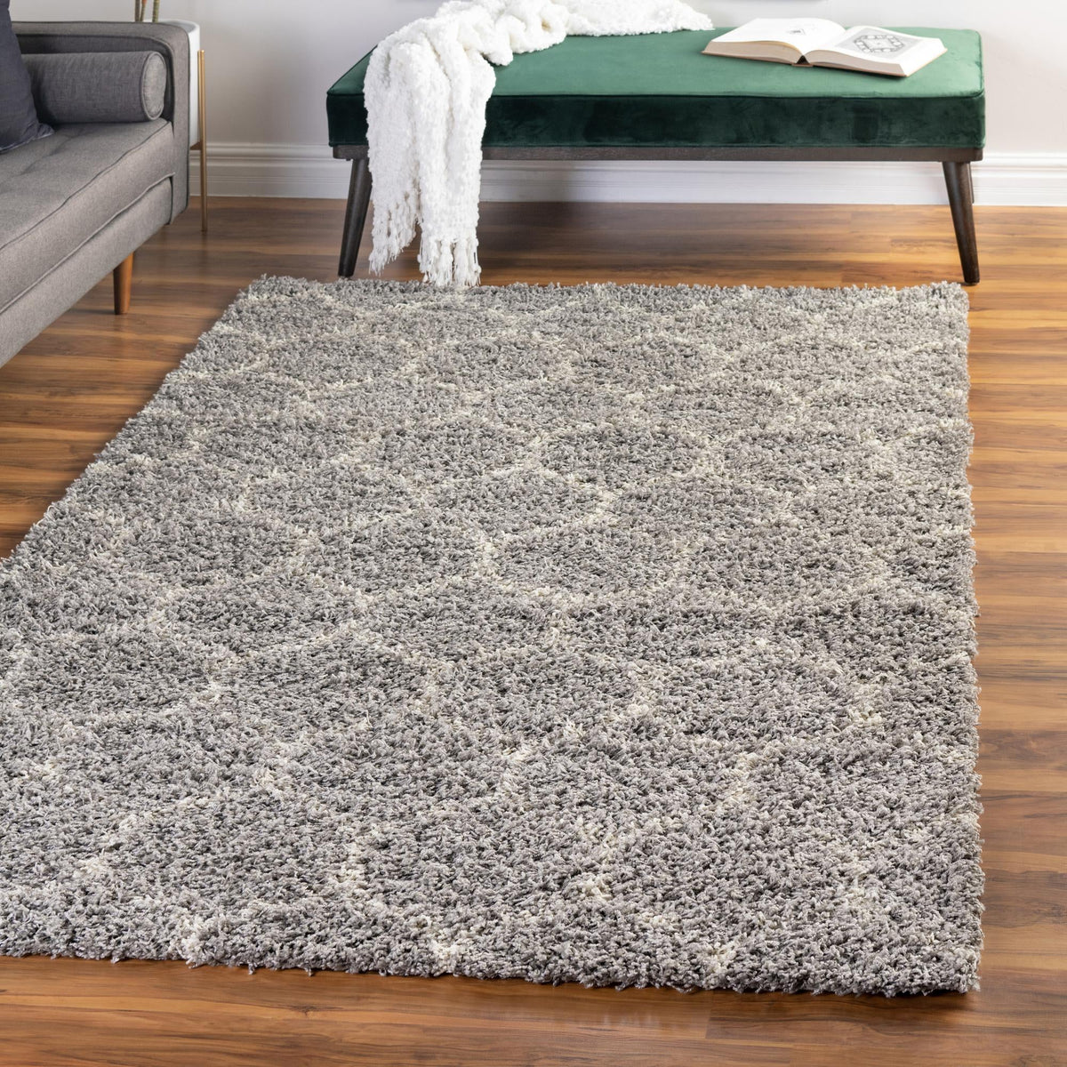 Lattice Loft Shag Collection Area Rug - Chelsea (Gray) Rectangle Gray  lifestyle 14