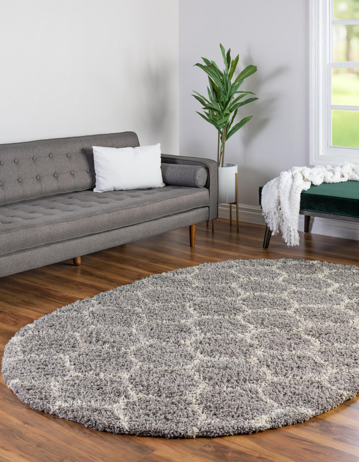 Lattice Loft Shag Collection Area Rug - Chelsea (Gray) Oval Gray  lifestyle 0