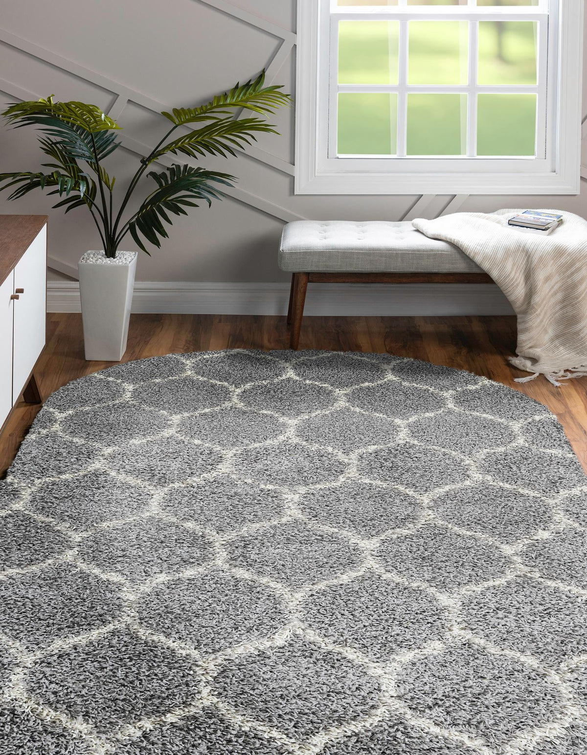 Lattice Loft Shag Collection Area Rug - Chelsea (Gray) Oval Gray  lifestyle 28