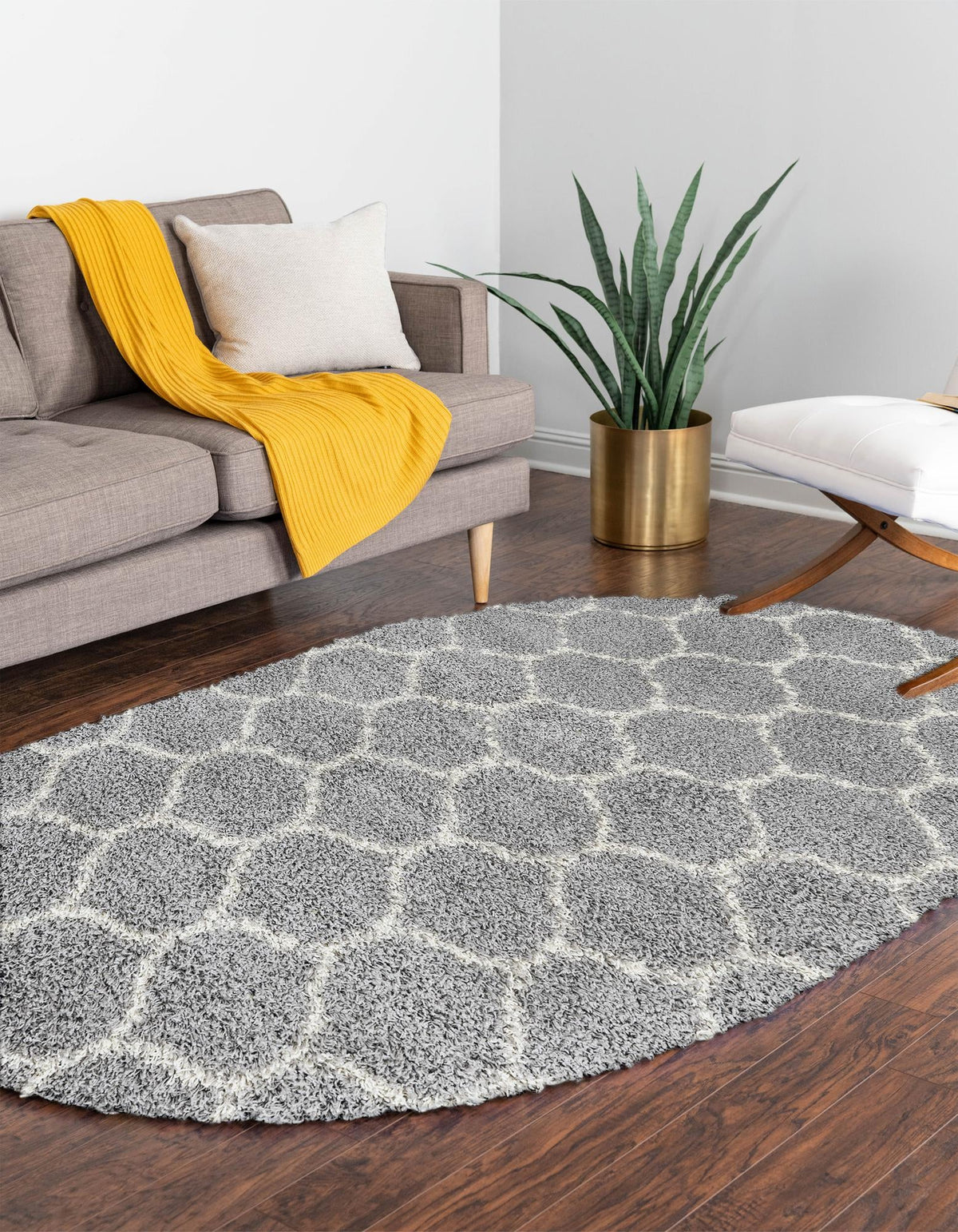 Lattice Loft Shag Collection Area Rug - Chelsea (Gray) Oval Gray  lifestyle 29