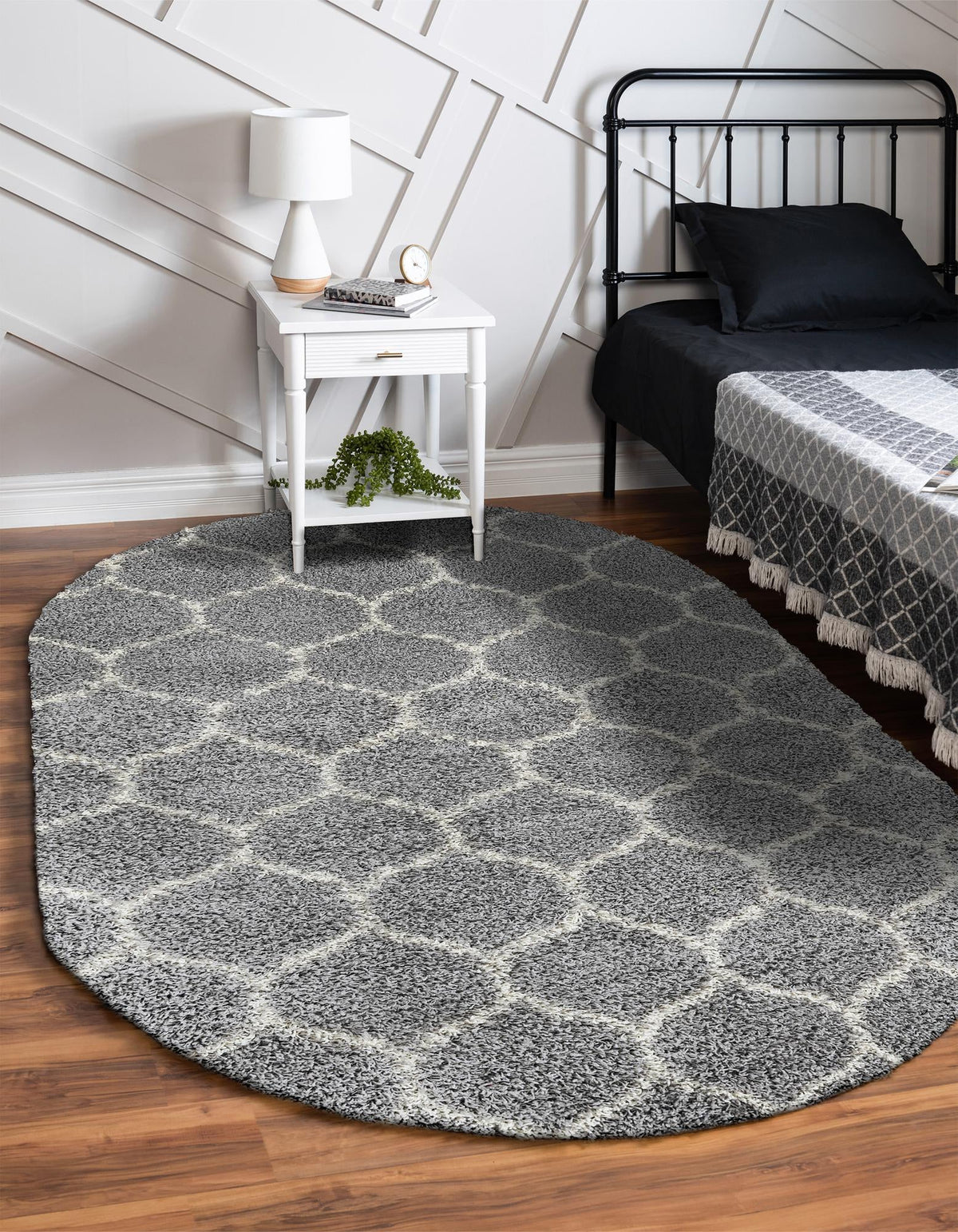 Lattice Loft Shag Collection Area Rug - Chelsea (Gray) Oval Gray  lifestyle 31