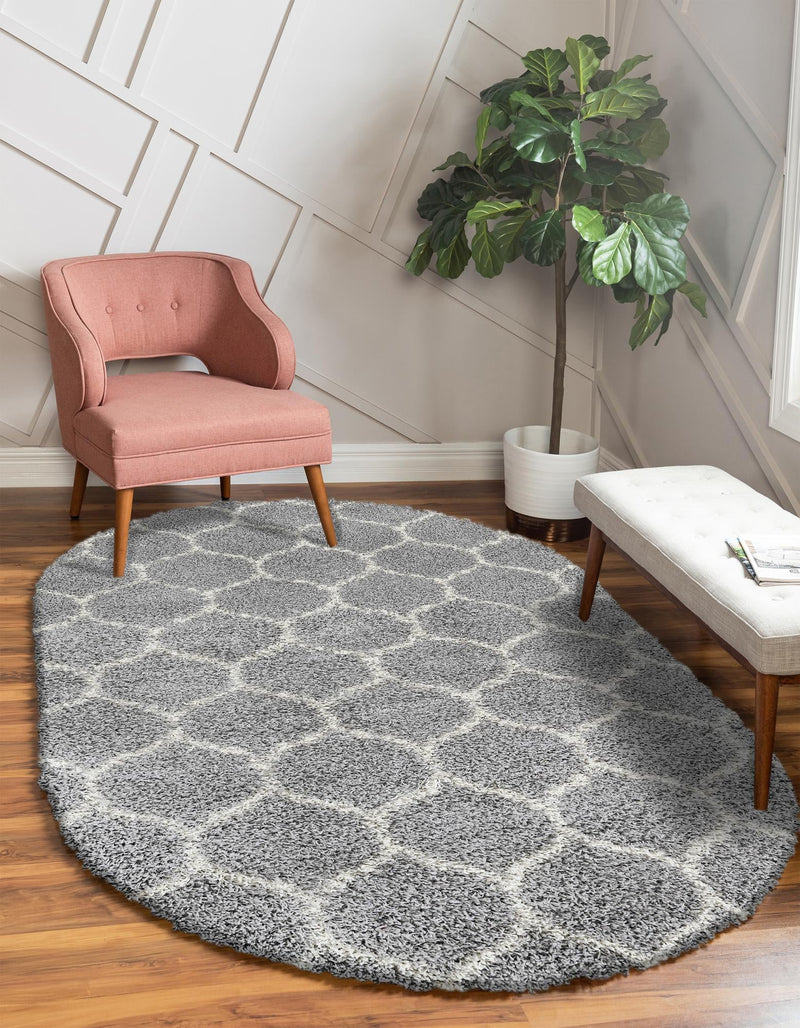 Lattice Loft Shag Collection Area Rug - Chelsea (Gray) Oval Gray  lifestyle 33