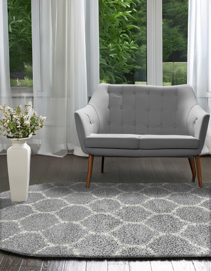 Lattice Loft Shag Collection Area Rug - Chelsea (Gray) Oval Gray  lifestyle 34