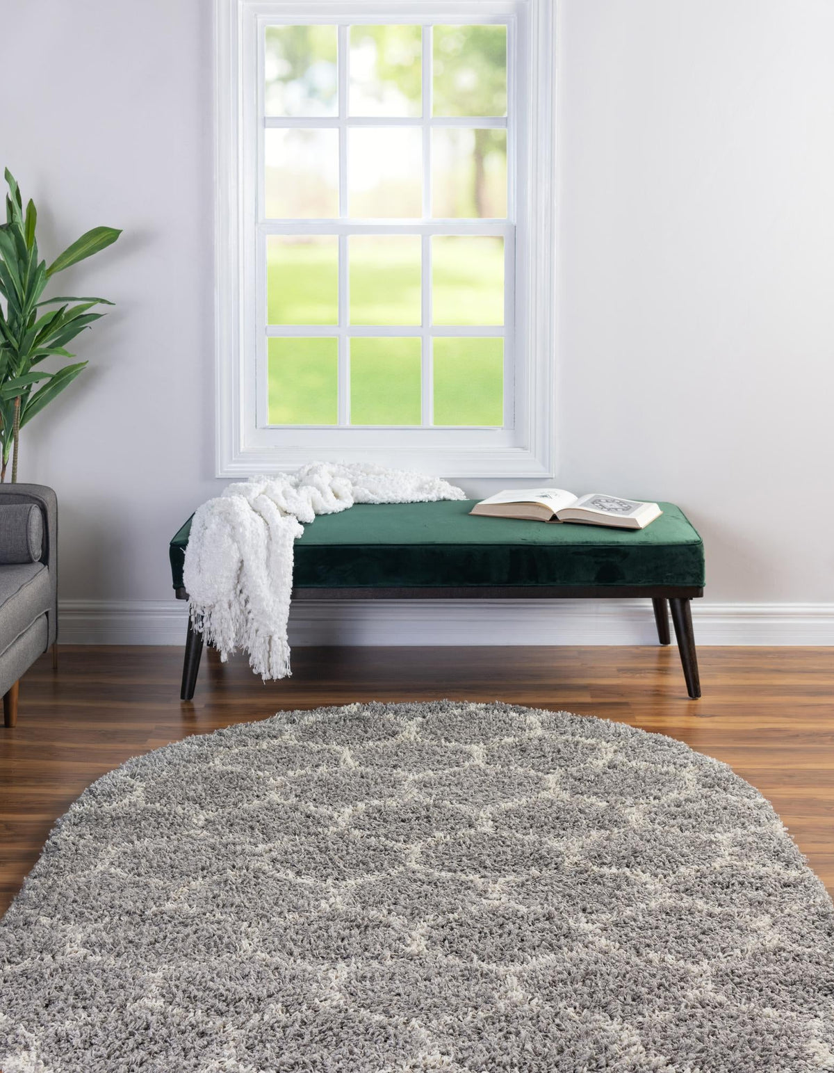Lattice Loft Shag Collection Area Rug - Chelsea (Gray) Oval Gray  lifestyle 35