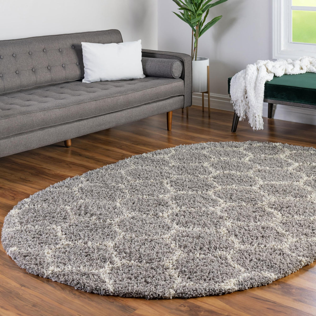 Lattice Loft Shag Collection Area Rug - Chelsea (Gray) Oval Gray  lifestyle 13