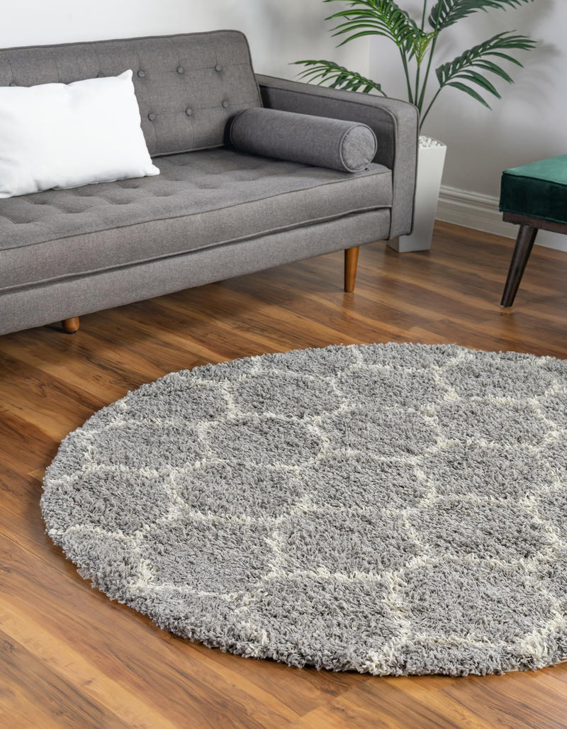 Lattice Loft Shag Collection Area Rug - Chelsea (Gray) Round Gray  lifestyle 0
