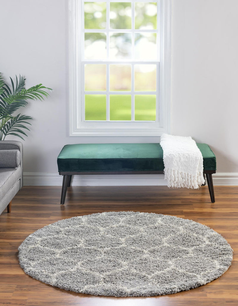 Lattice Loft Shag Collection Area Rug - Chelsea (Gray) Round Gray  lifestyle 2