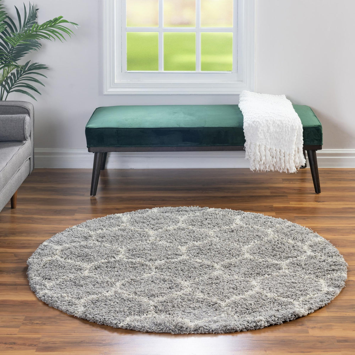 Lattice Loft Shag Collection Area Rug - Chelsea (Gray) Round Gray  lifestyle 14
