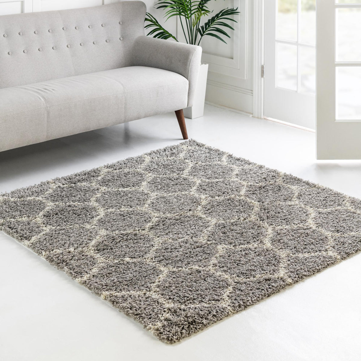 Lattice Loft Shag Collection Area Rug - Chelsea (Gray) Square Gray  lifestyle 13