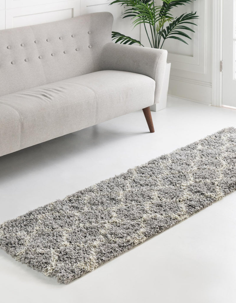 Lattice Loft Shag Collection Area Rug - Chelsea (Gray) Runner Gray  lifestyle 0