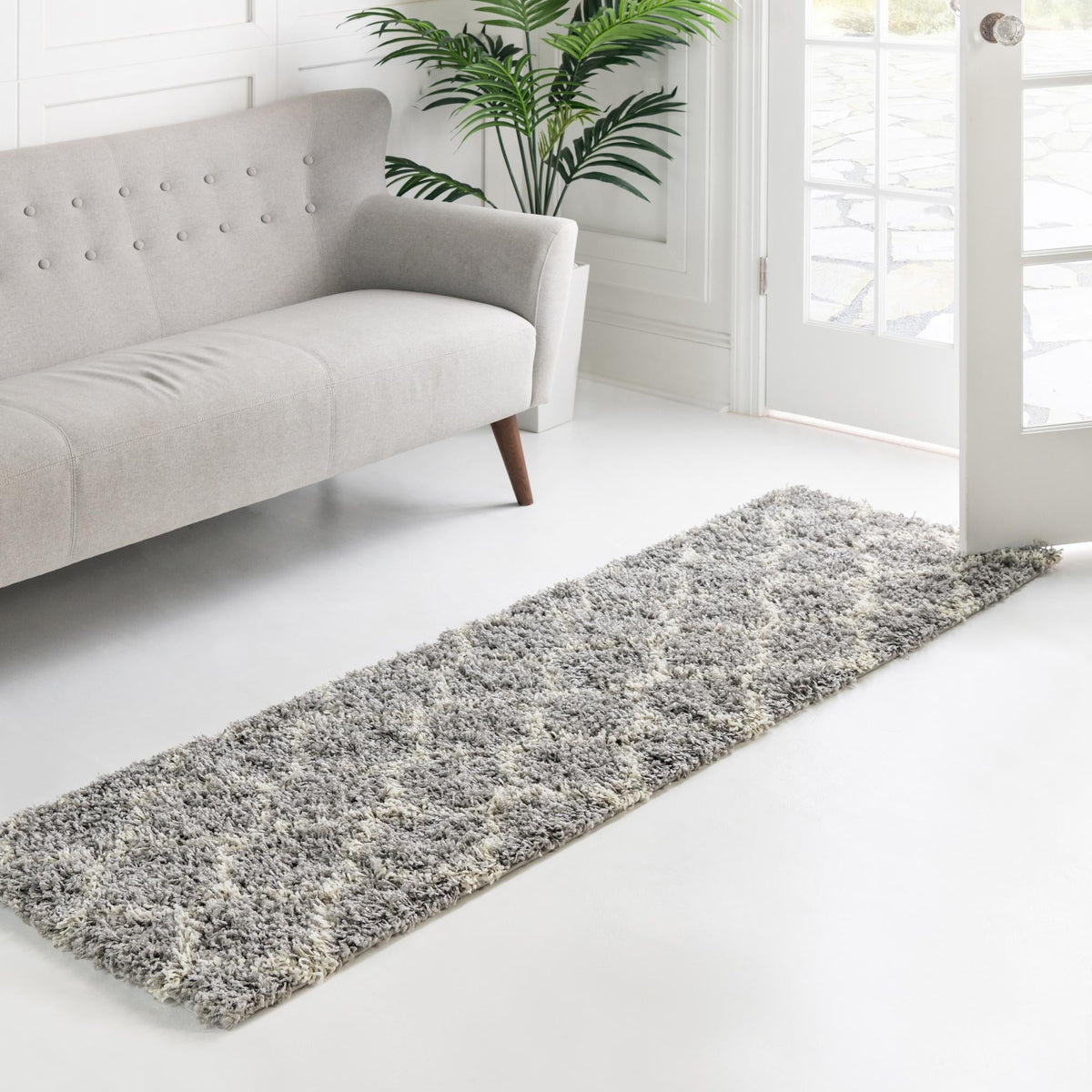 Lattice Loft Shag Collection Area Rug - Chelsea (Gray) Runner Gray  lifestyle 13
