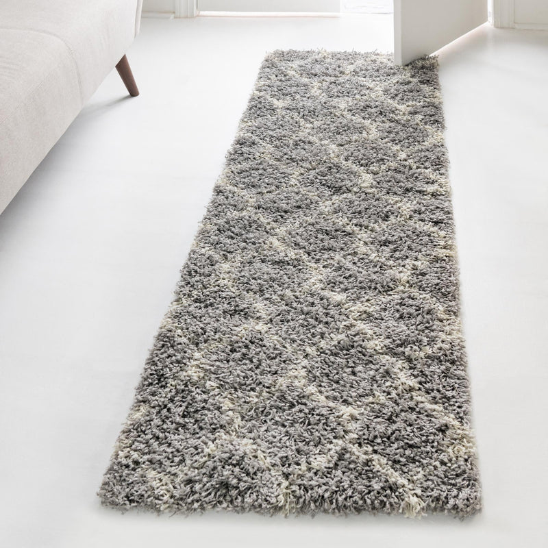 Lattice Loft Shag Collection Area Rug - Chelsea (Gray) Runner Gray  lifestyle 14
