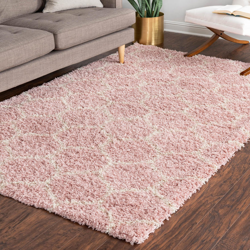 Lattice Loft Shag Collection Area Rug - Chelsea (Light Pink) Rectangle Light Pink  lifestyle 16