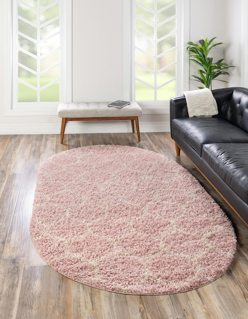 Lattice Loft Shag Collection Area Rug - Chelsea (Light Pink) Oval Light Pink  lifestyle 0