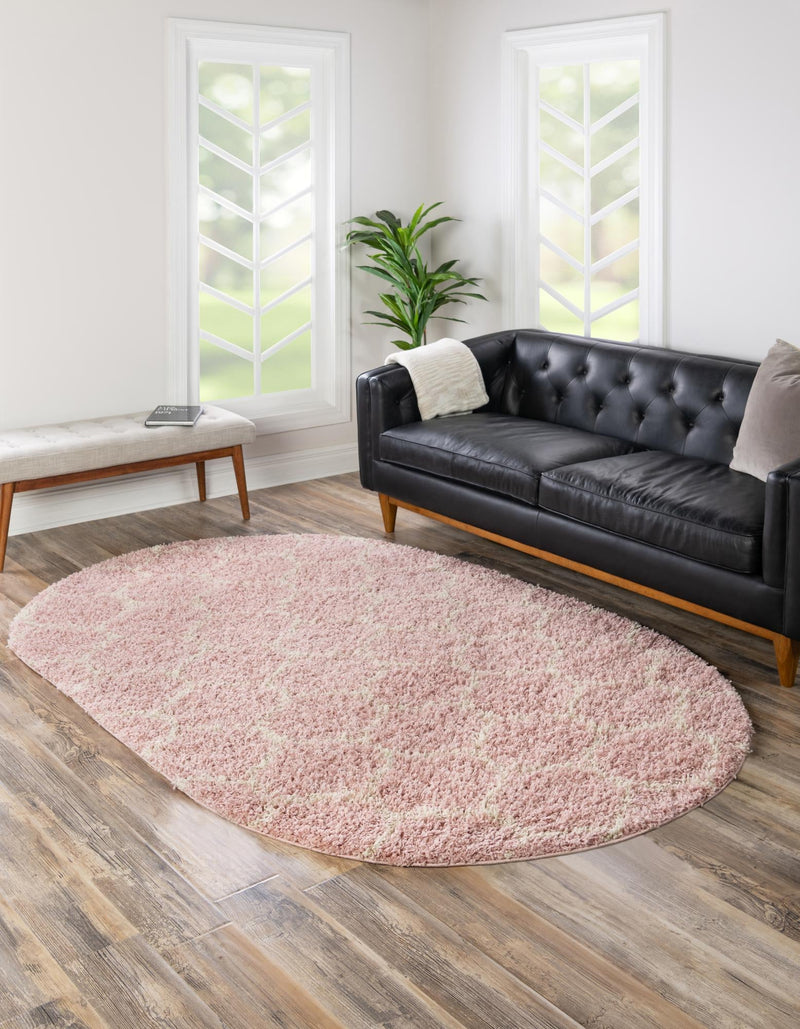 Lattice Loft Shag Collection Area Rug - Chelsea (Light Pink) Oval Light Pink  lifestyle 2