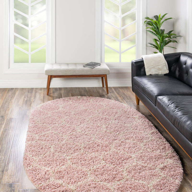 Lattice Loft Shag Collection Area Rug - Chelsea (Light Pink) Oval Light Pink  lifestyle 13