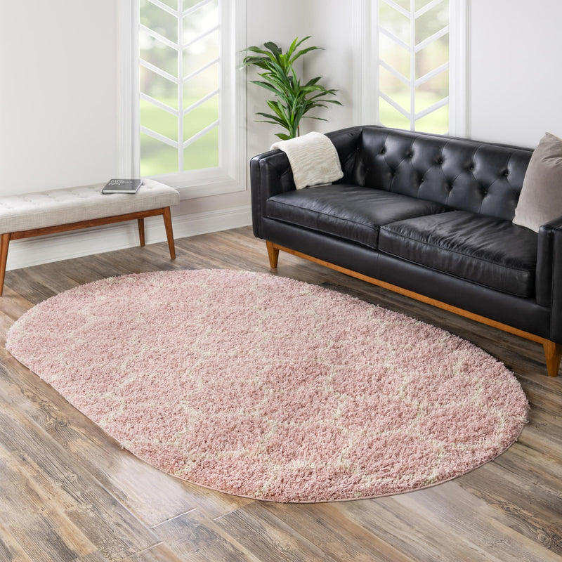 Lattice Loft Shag Collection Area Rug - Chelsea (Light Pink) Oval Light Pink  lifestyle 14