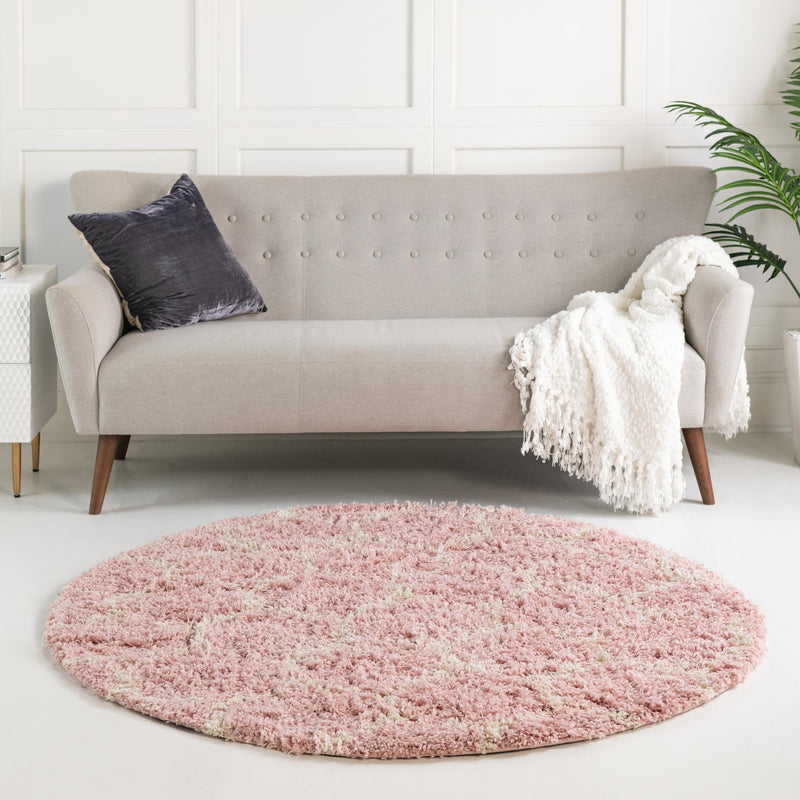 Lattice Loft Shag Collection Area Rug - Chelsea (Light Pink) Round Light Pink  lifestyle 14
