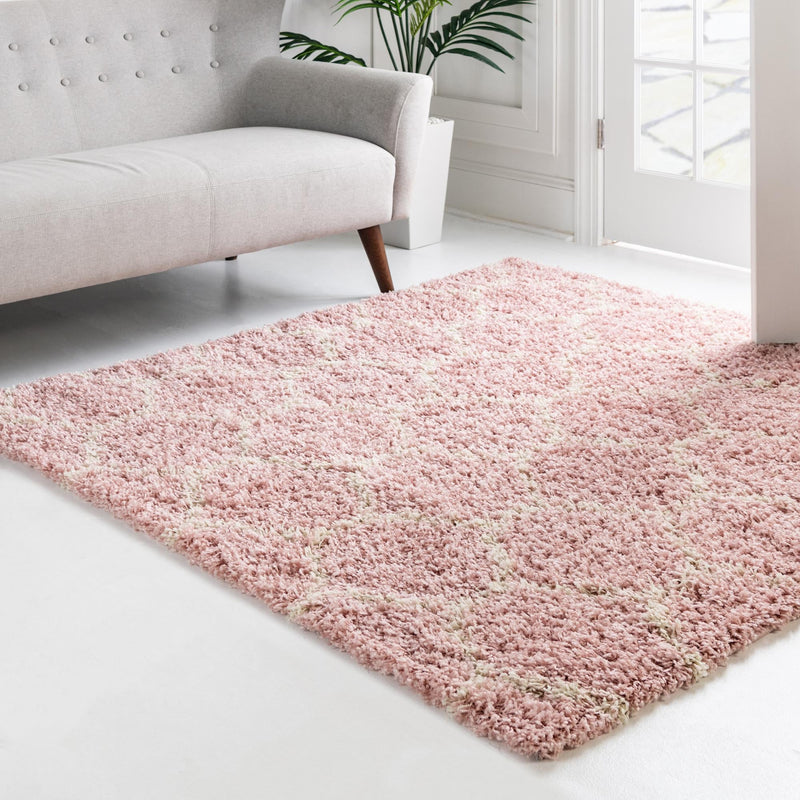 Lattice Loft Shag Collection Area Rug - Chelsea (Light Pink) Square Light Pink  lifestyle 17