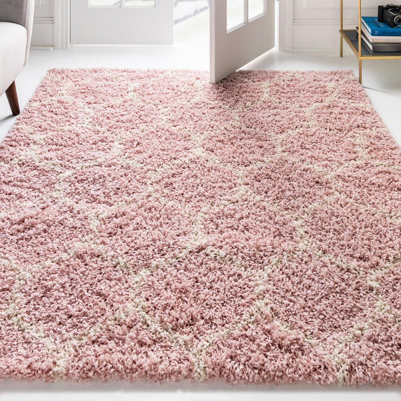 Lattice Loft Shag Collection Area Rug - Chelsea (Light Pink) Square Light Pink  lifestyle 18