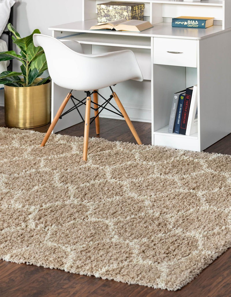 Lattice Loft Shag Collection Area Rug - Chelsea (Light Brown) Rectangle Light Brown  lifestyle 3