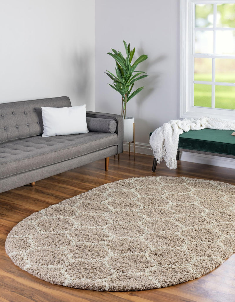 Lattice Loft Shag Collection Area Rug - Chelsea (Light Brown) Oval Light Brown  lifestyle 0