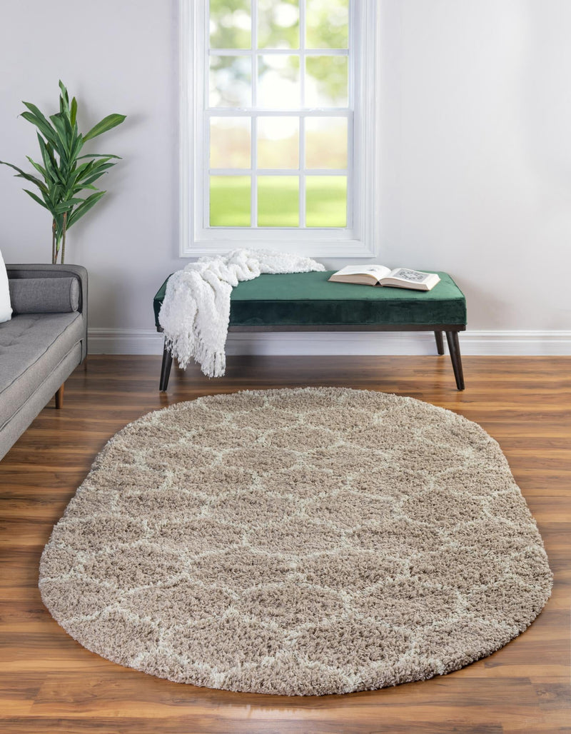 Lattice Loft Shag Collection Area Rug - Chelsea (Light Brown) Oval Light Brown  lifestyle 2