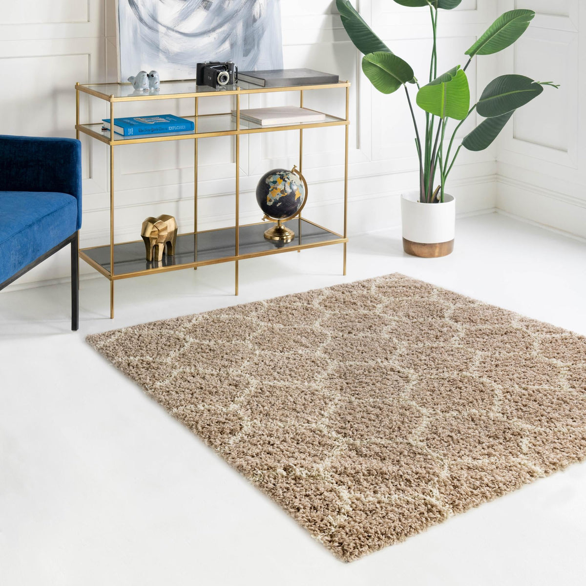 Lattice Loft Shag Collection Area Rug - Chelsea (Light Brown) Square Light Brown  lifestyle 14