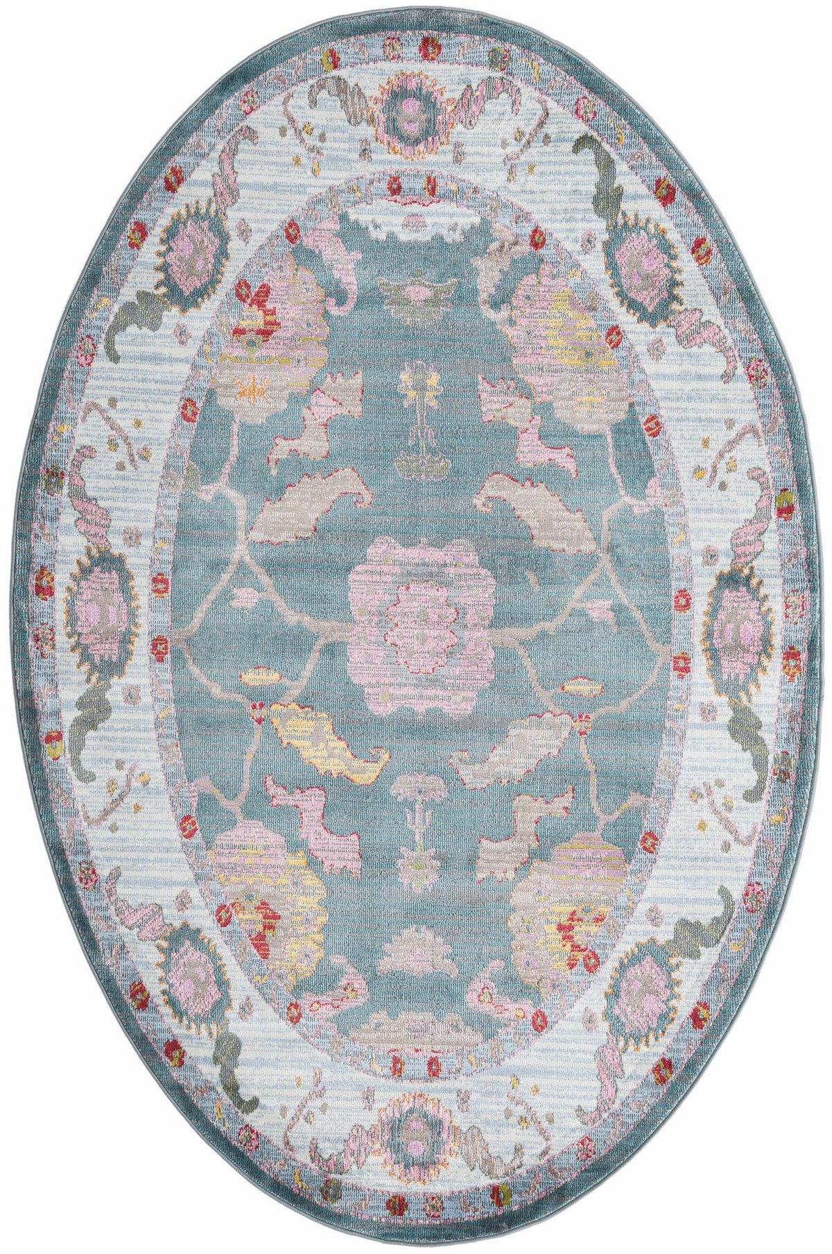 Arcadia Rugs Collection Area Rug - Eden (Gray and Blue) Oval Gray and Blue  lifestyle 15