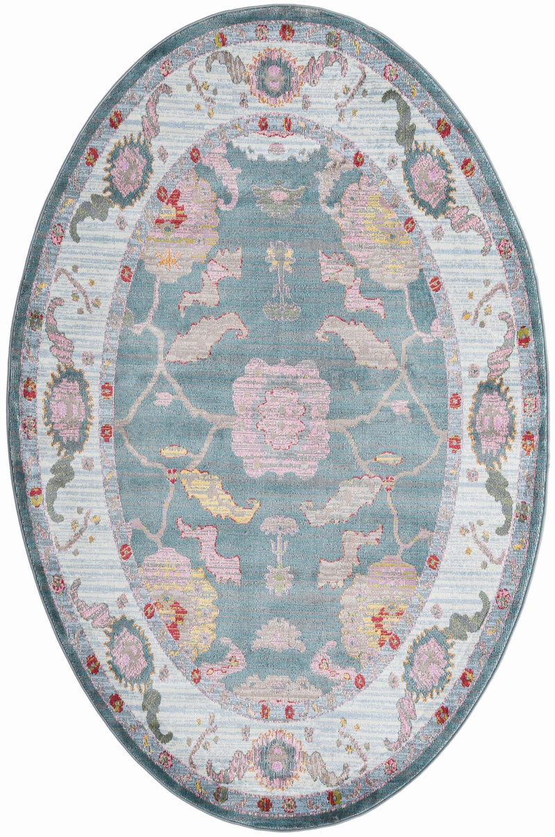 Arcadia Rugs Collection Area Rug - Eden (Gray and Blue) Oval Gray and Blue  lifestyle 15